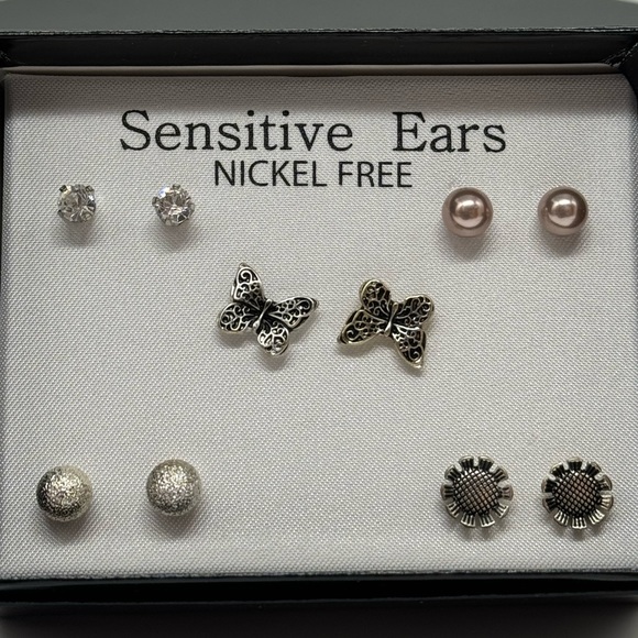 Box Set 5 Pairs Silver Stud Earrings Sun Flower - Picture 2 of 6